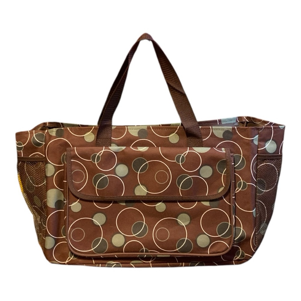Stylish Brown Tote Bag with Circle Pattern Brown Green Tote Diaper Grocery Bag